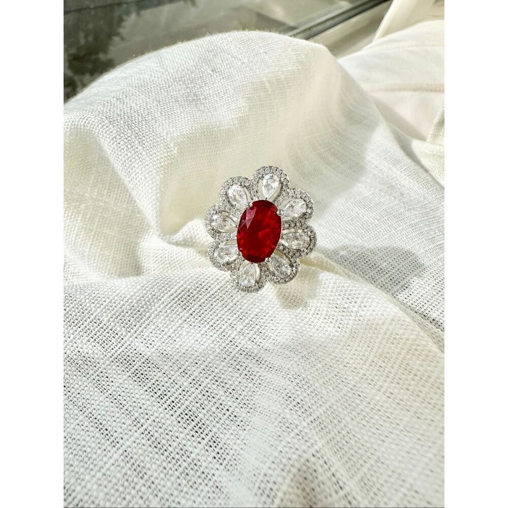 Gorgeous ruby red cubic zirconia cocktail ring size 9
